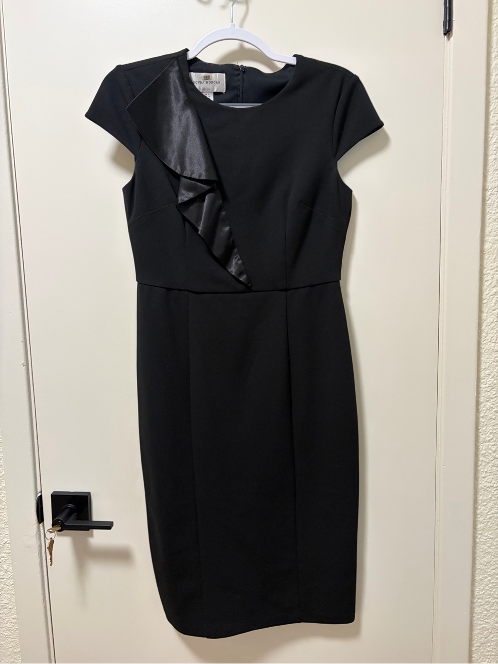 Donna Morgan Black Ruffle-Trim Sheath Dress